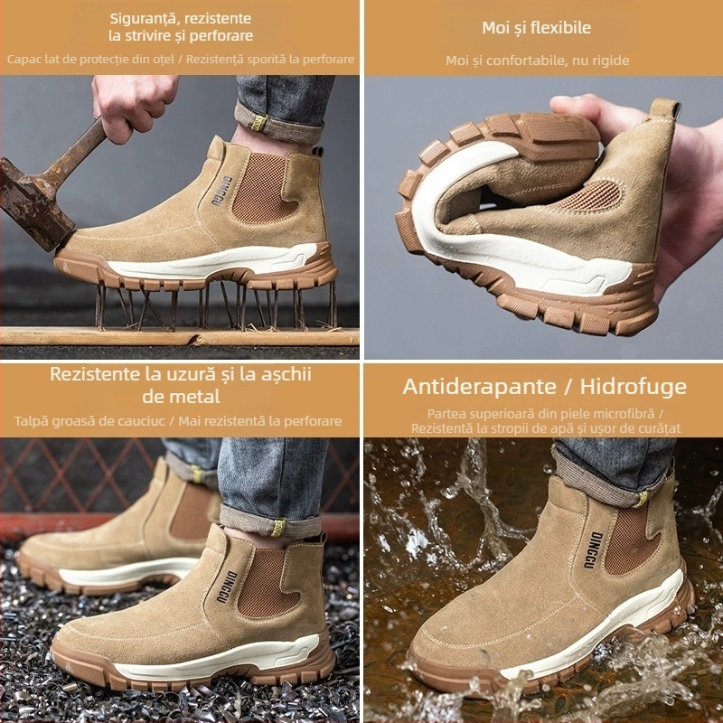 Pantofi de protecție pentru sudură din piele de vită, cu protecție anti-șoc, anti-perforație și anti-arși, încălțăminte de lucru pentru șantier