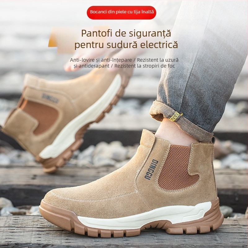 Pantofi de protecție pentru sudură din piele de vită, cu protecție anti-șoc, anti-perforație și anti-arși, încălțăminte de lucru pentru șantier