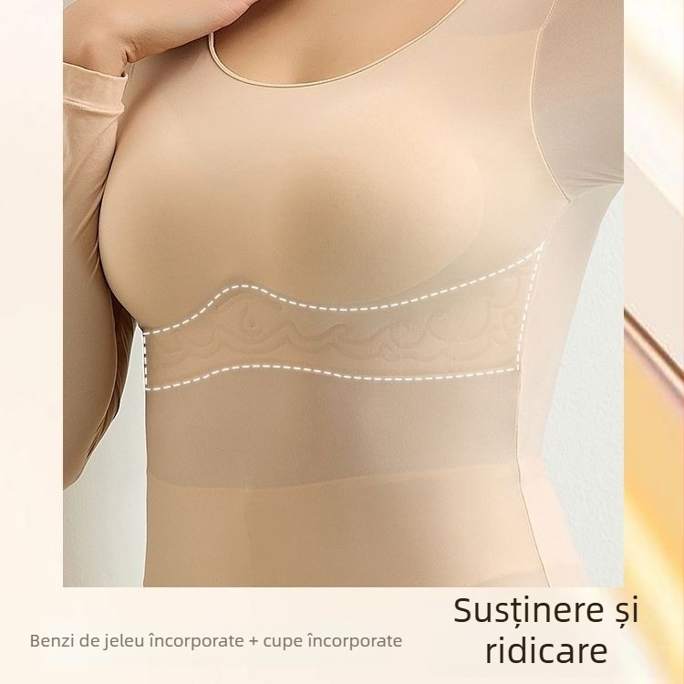 Set de lenjerie termică ultra-subțire cu top autoîncălzit, cupă integrată și pernă pentru bust, plus size pentru femei