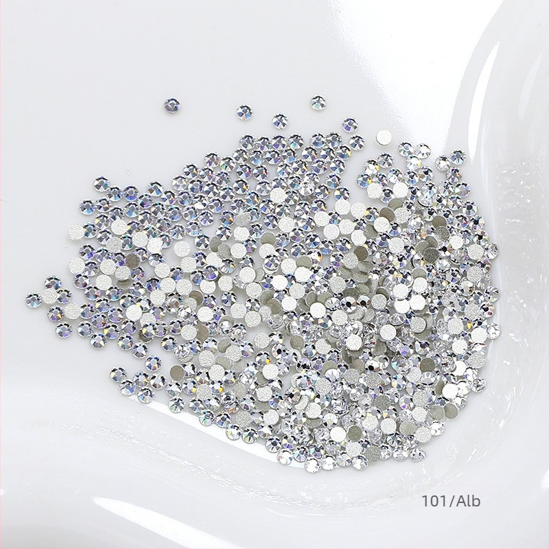 Cristale Dongzhou pentru unghii – diamante rotunde cu bază plată, culoare multicoloră, strălucitoare, accesorii DIY pentru unghii, ornamente albe mici
