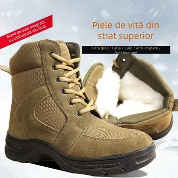 Ghete de iarnă din piele pentru bărbați, căptușite cu lână, pantofi de zăpadă cu talpă din cauciuc antiderapant, toc conic, mărimi mari