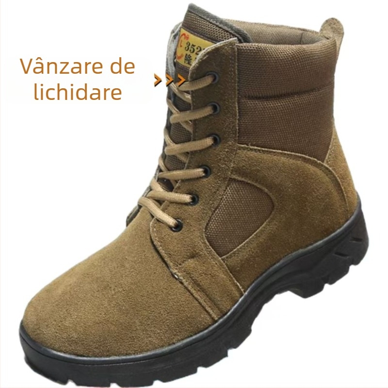 Ghete de iarnă din piele pentru bărbați, căptușite cu lână, pantofi de zăpadă cu talpă din cauciuc antiderapant, toc conic, mărimi mari