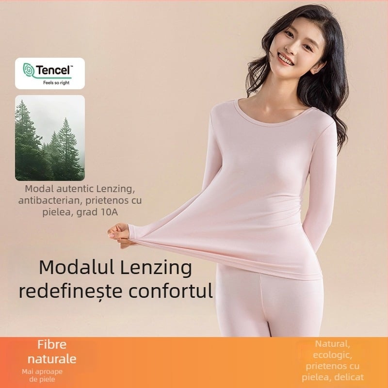 Set termic feminin fără cusături, 92% modal, antibacterian, cald – Bluza și pantalonii de toamnă