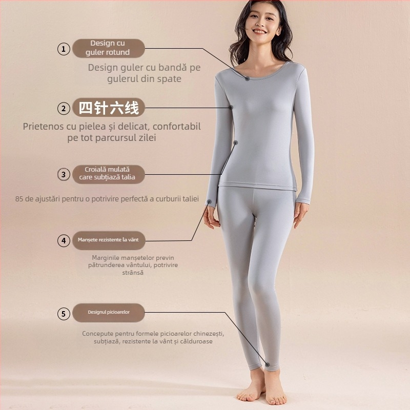Set termic feminin fără cusături, 92% modal, antibacterian, cald – Bluza și pantalonii de toamnă