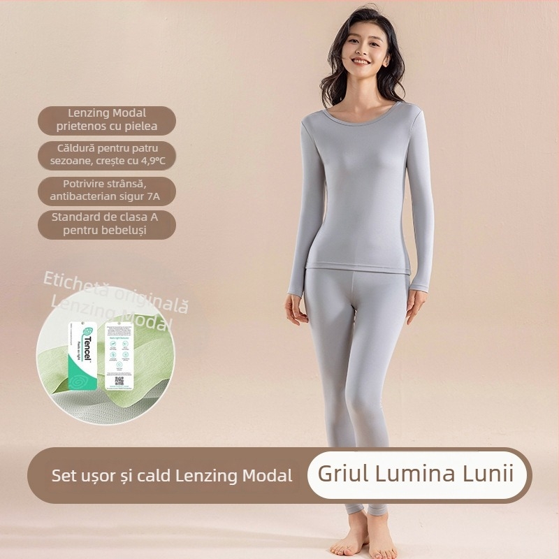Set termic feminin fără cusături, 92% modal, antibacterian, cald – Bluza și pantalonii de toamnă