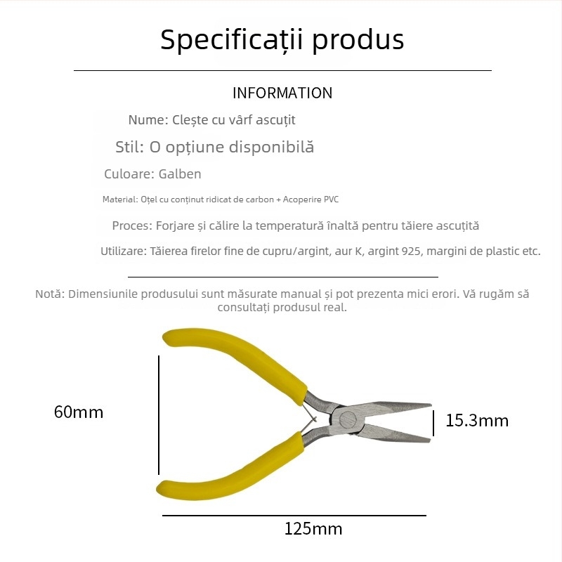 Clește mini de 5 inch, vârf ascuțit, fără dinți și fără lamă, unelte DIY pentru bijuterii