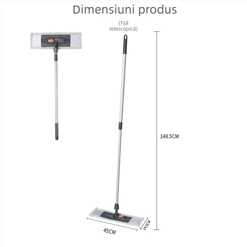HOLAMOPA mop plat din microfibră pentru curățare umedă și uscată, fără spălare manuală, culoare gri-portocaliu