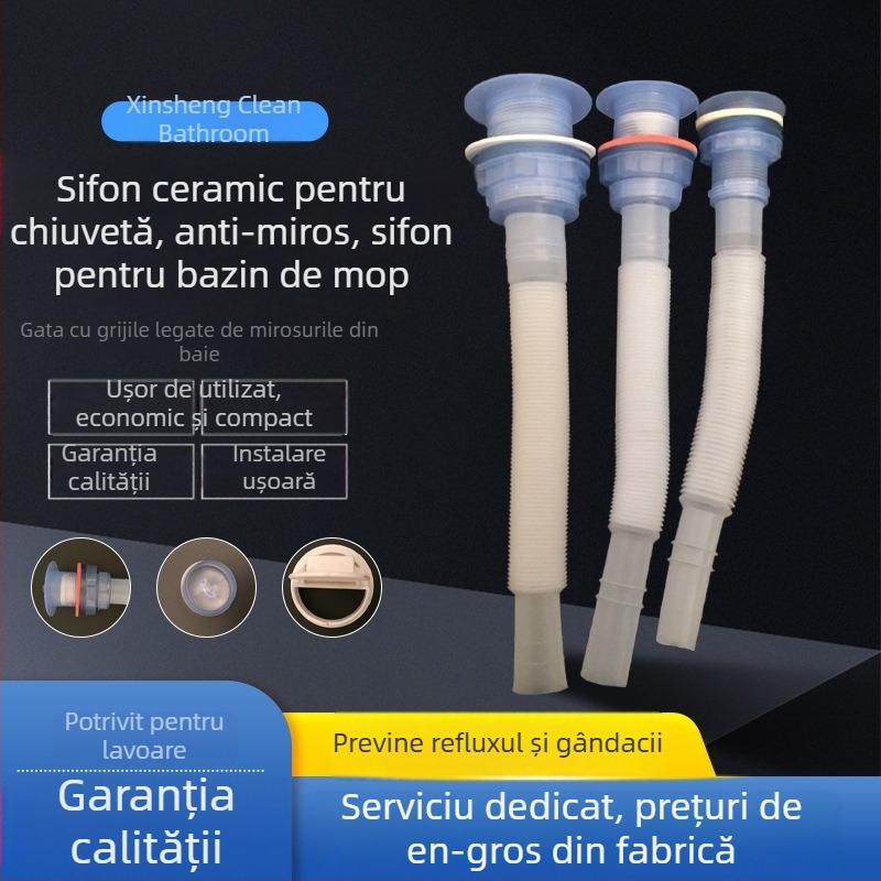 Tub telescopic din plastic pentru scurgere, pentru chiuveta mop într-un bazin de marmură cu ciment