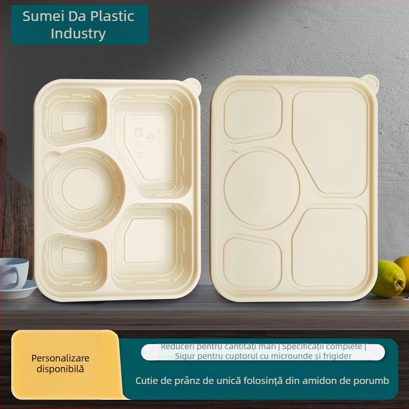 Cutii de prânz din plastic, cu amidon de porumb, de unică folosință, cu compartimente, personalizate