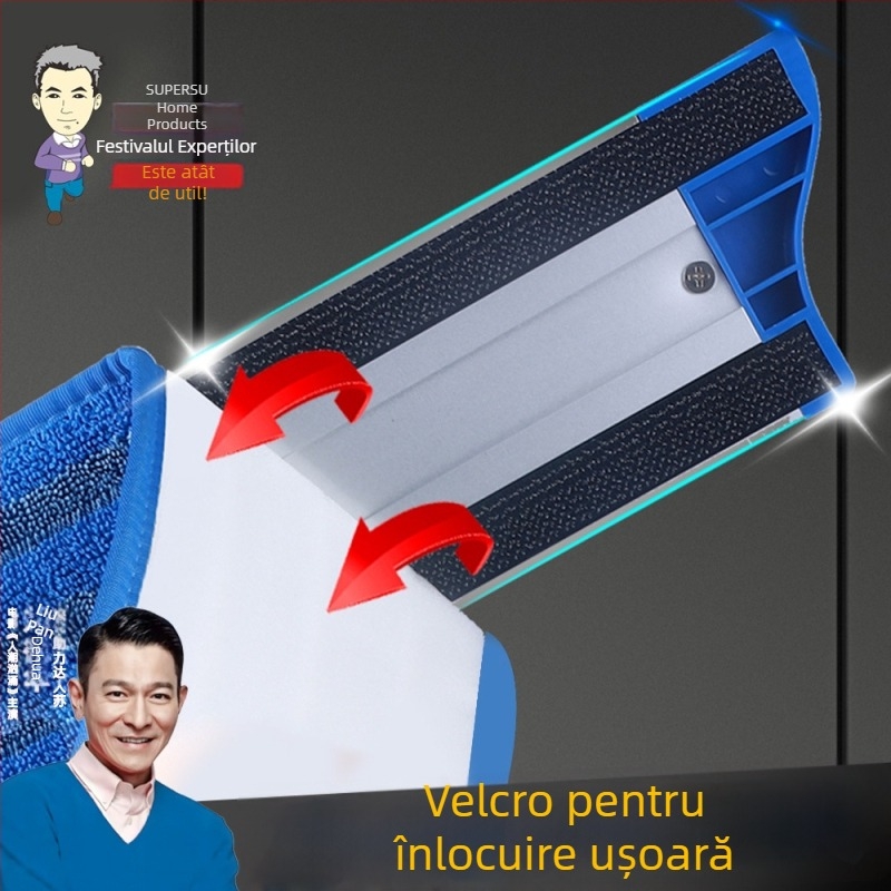 Mop plat din aluminiu, fără atingere, pentru uz casnic, cu cap rotativ