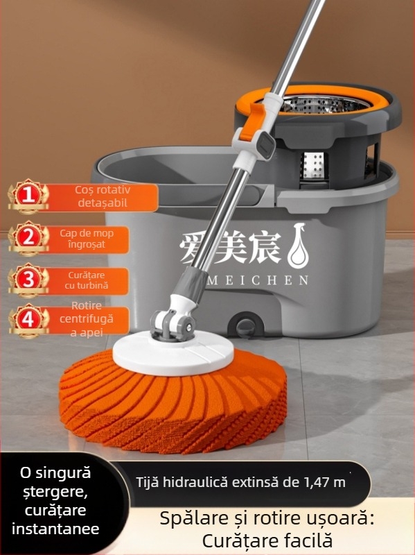 Mop de uz casnic cu găleată rotativă, pentru uscat și ud, model 2025