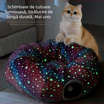 Cuib pentru pisici, pentru toate anotimpurile, pat din flanel, cuib donut circular pentru pisici, tunel luminos, jucărie pentru pisici, cuib pentru câini în formă de anvelopă