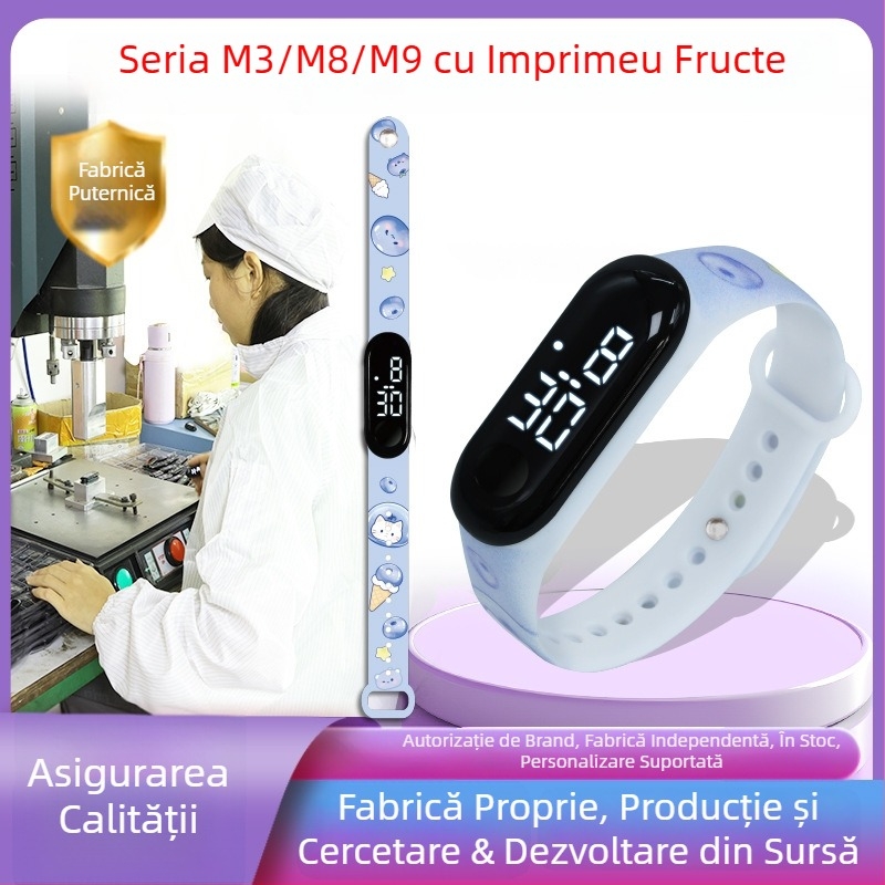 Ceas digital LED cu atingere, rezistent la apă, pentru elevi, cu model colorat de desene animate