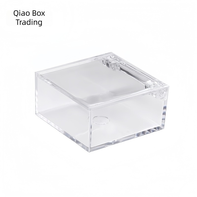 Cutie pătrată din acrilic transparent pentru depozitare și expunere bijuterii, 6x6x3 cm – Inima Africii