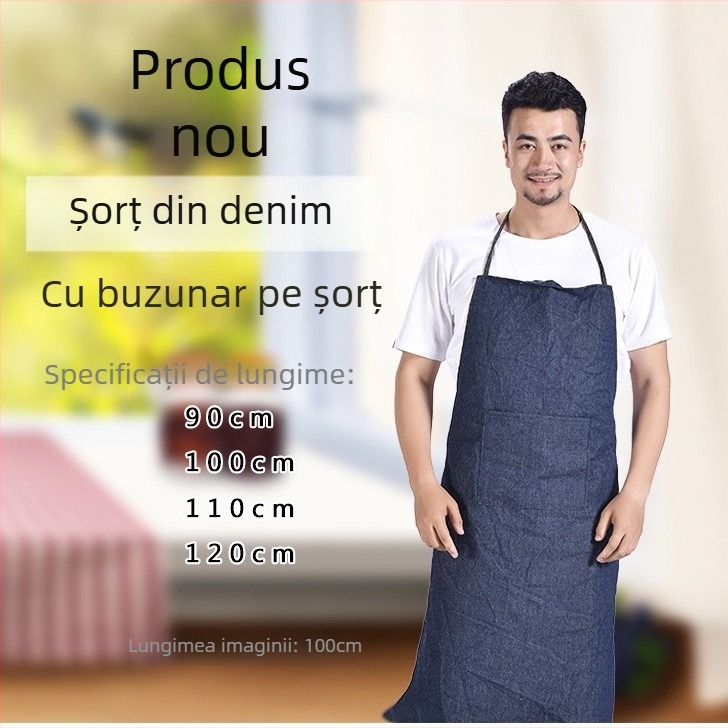 Șorț din denim, fără mâneci, culoare albastru închis, rezistent la pete și uzură, pentru sudură și utilizare industrială