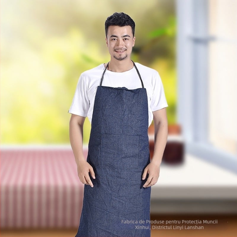 Șorț din denim, fără mâneci, culoare albastru închis, rezistent la pete și uzură, pentru sudură și utilizare industrială
