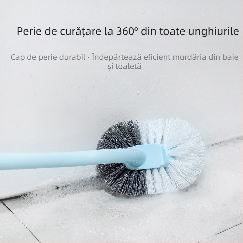 Miaojie Perie antibacteriană pentru toaletă, în formă S, mâner lung, montaj pe perete, curățare temeinică