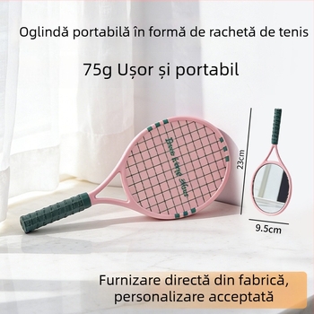 Oglindă de machiaj portabilă pentru copii, cu mâner drăguț, oglindă în formă de rachetă de tenis