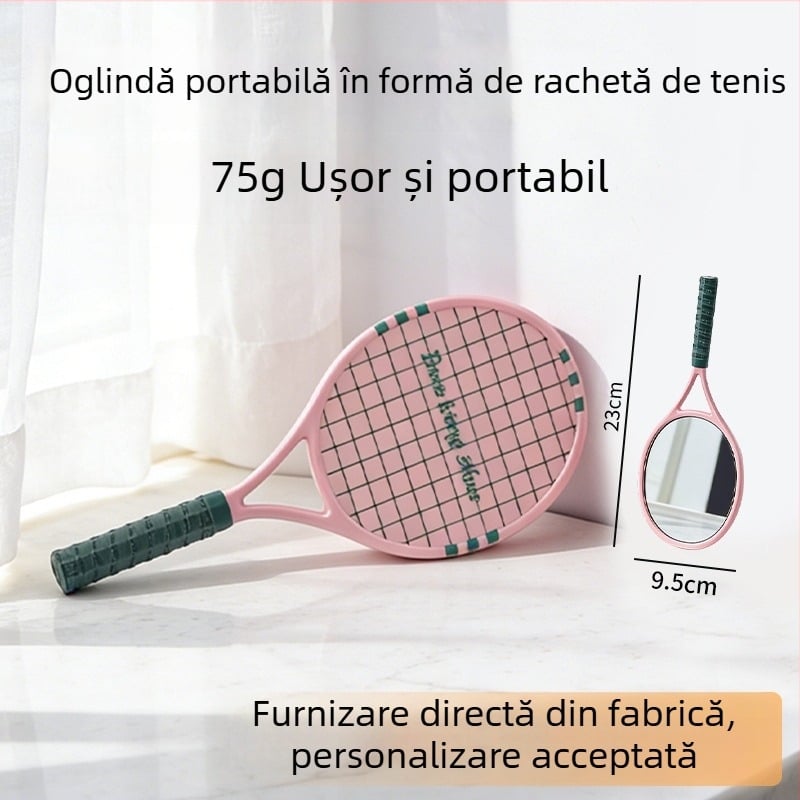 Oglindă de machiaj portabilă pentru copii, cu mâner drăguț, oglindă în formă de rachetă de tenis