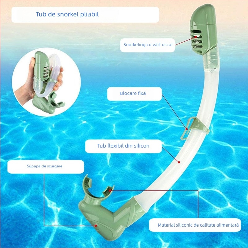 Ochelari de scufundare și set snorkel cu țeavă de respirație complet uscată, antifog, pentru adulți