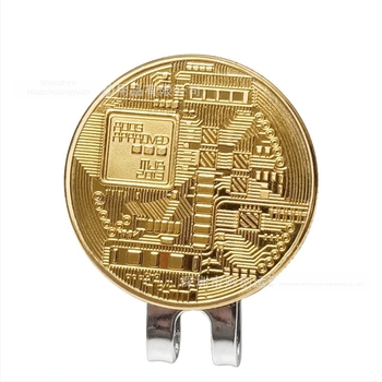Clema pentru șapcă de golf cu magnet – metal, model Bitcoin auriu, marcator poziției mingii de golf