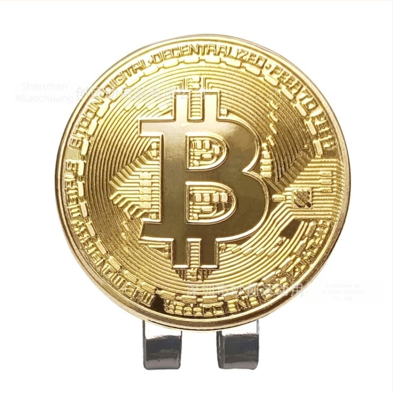 Clema pentru șapcă de golf cu magnet – metal, model Bitcoin auriu, marcator poziției mingii de golf