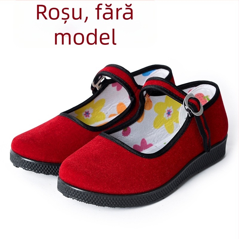 Pantofi de dans din velur pentru fete, talpă din cauciuc antiderapant, curea cu cataramă, vârf pătrat, ușori și respirabili pentru dans modern.
