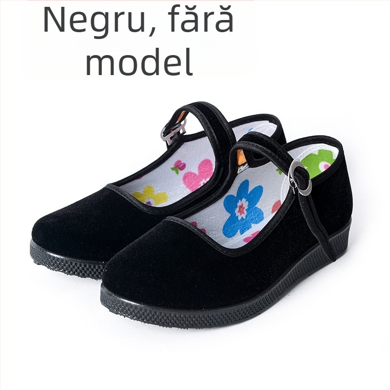Pantofi de dans din velur pentru fete, talpă din cauciuc antiderapant, curea cu cataramă, vârf pătrat, ușori și respirabili pentru dans modern.