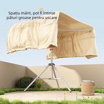 Uscător de haine pliabil pe podea, cu două bare, mecanism telescopic interior, construcție îngroșată, pentru interior și exterior