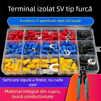 Terminale preizolate prin presare la rece, SV în formă de furcă, cu formă în U, set de 225 bucăți