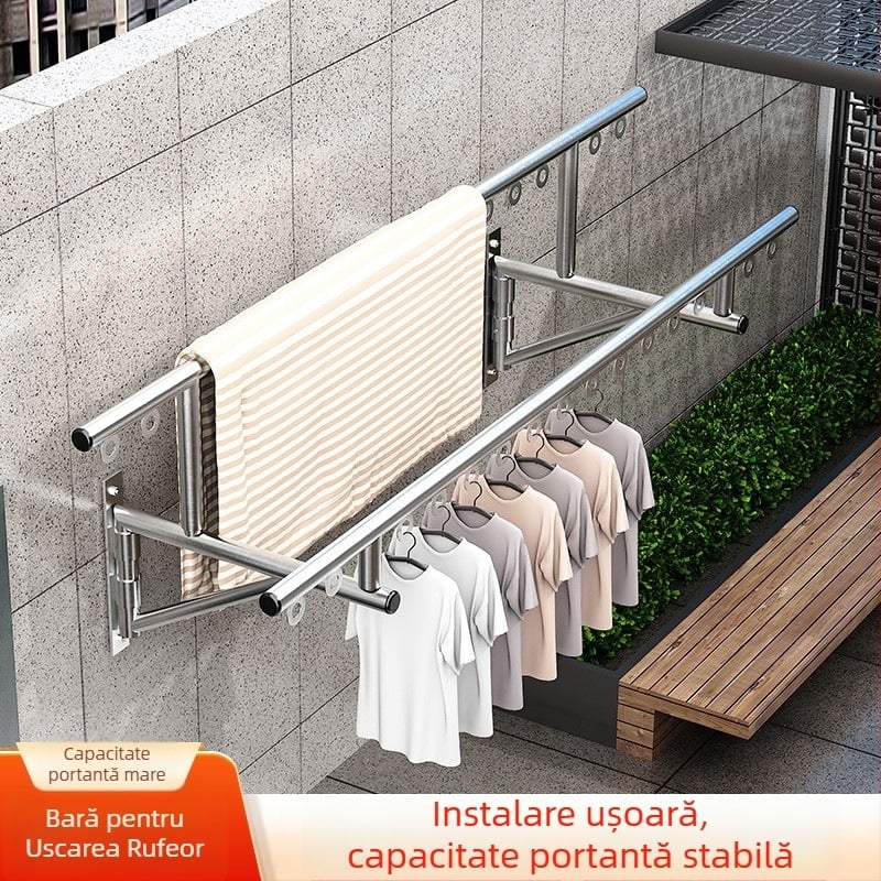 Uscător de haine montat pe perete pentru balcon, design telescopic și pliabil, instalare ușoară, capacitate mare