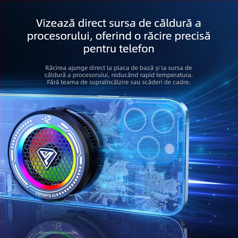 Răcitor magnetic pentru telefon cu control AI al temperaturii, radiator de răcire cu gheață pentru telefoane și tablete, cu afișaj digital