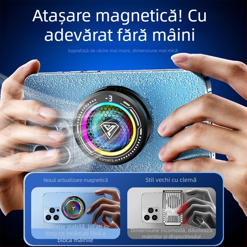 Răcitor magnetic pentru telefon cu control AI al temperaturii, radiator de răcire cu gheață pentru telefoane și tablete, cu afișaj digital