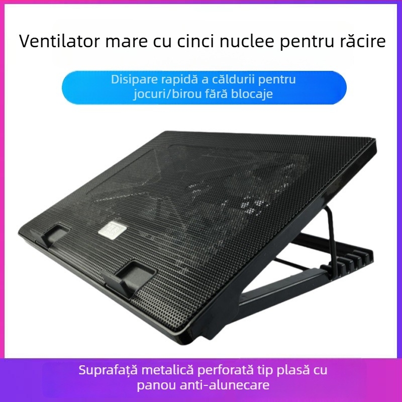 Suport de răcire pentru laptop cu cinci ventilatoare, bază reglabilă la mai multe unghiuri, flux de aer reglabil pentru jocuri
