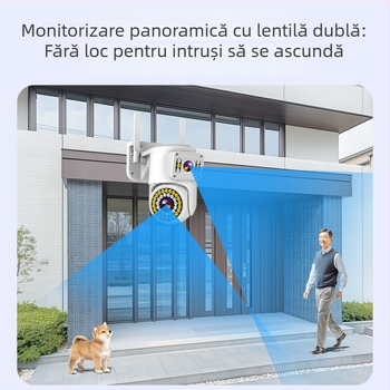 Cameră 4G 360° cu monitorizare wireless, cu ecran dublu, monitor HD pentru casă, vizualizare pe timp de noapte 360°