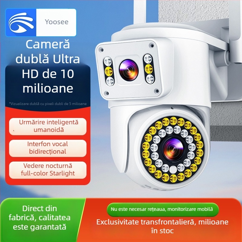 Cameră 4G 360° cu monitorizare wireless, cu ecran dublu, monitor HD pentru casă, vizualizare pe timp de noapte 360°