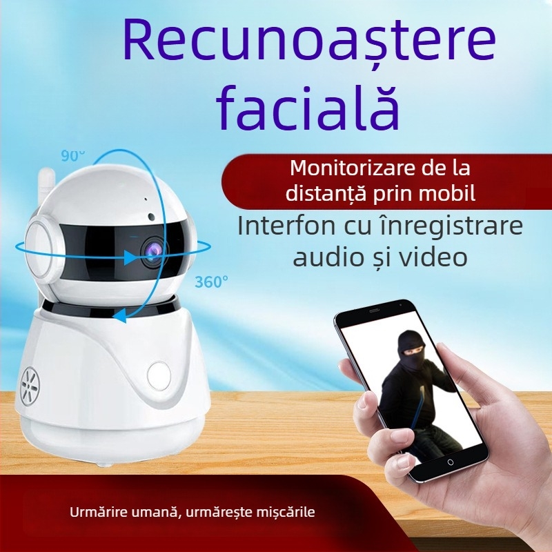 Cameră internă Wi‑Fi Ultra HD, cu vizionare nocturnă infraroșu și obiectiv cu unghi larg