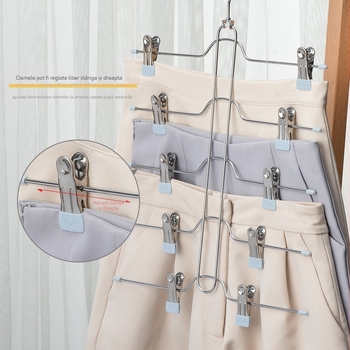 Cleps multifuncțional pentru pantaloni și fuste, umeraș metalic pentru haine, umeraș cu mai multe niveluri și clipsuri, anti-alunecare, fără urme