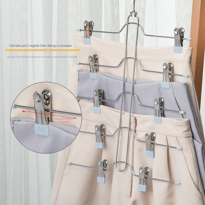 Cleps multifuncțional pentru pantaloni și fuste, umeraș metalic pentru haine, umeraș cu mai multe niveluri și clipsuri, anti-alunecare, fără urme
