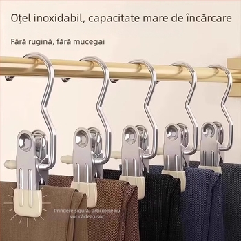 Cleme pantaloni din oțel inoxidabil fără urme – suport de depozitare multifuncțional pentru garderobă