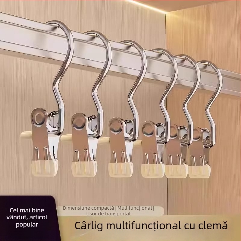 Cleme pantaloni din oțel inoxidabil fără urme – suport de depozitare multifuncțional pentru garderobă