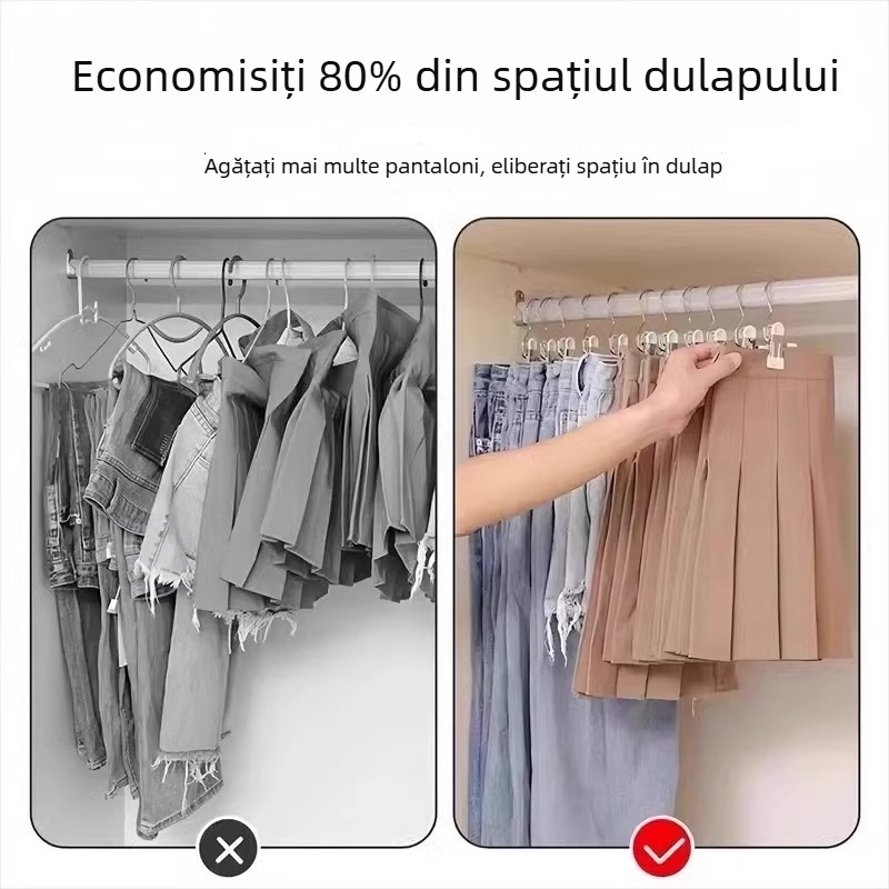 Cleme pantaloni din oțel inoxidabil fără urme – suport de depozitare multifuncțional pentru garderobă