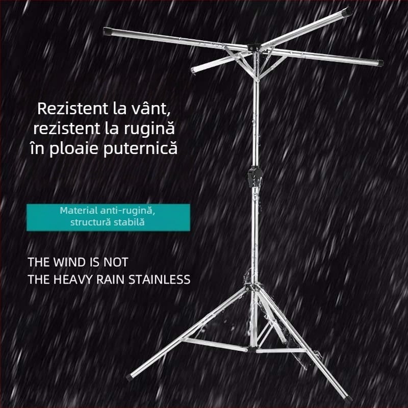 Uscător de haine pe podea, pliabil, pentru interior/exterior, din oțel inoxidabil, formă X, tijă telescopică pentru uscare cuverturi