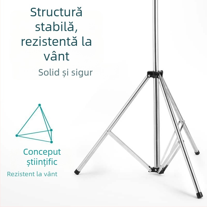 Uscător de haine pe podea, pliabil, pentru interior/exterior, din oțel inoxidabil, formă X, tijă telescopică pentru uscare cuverturi