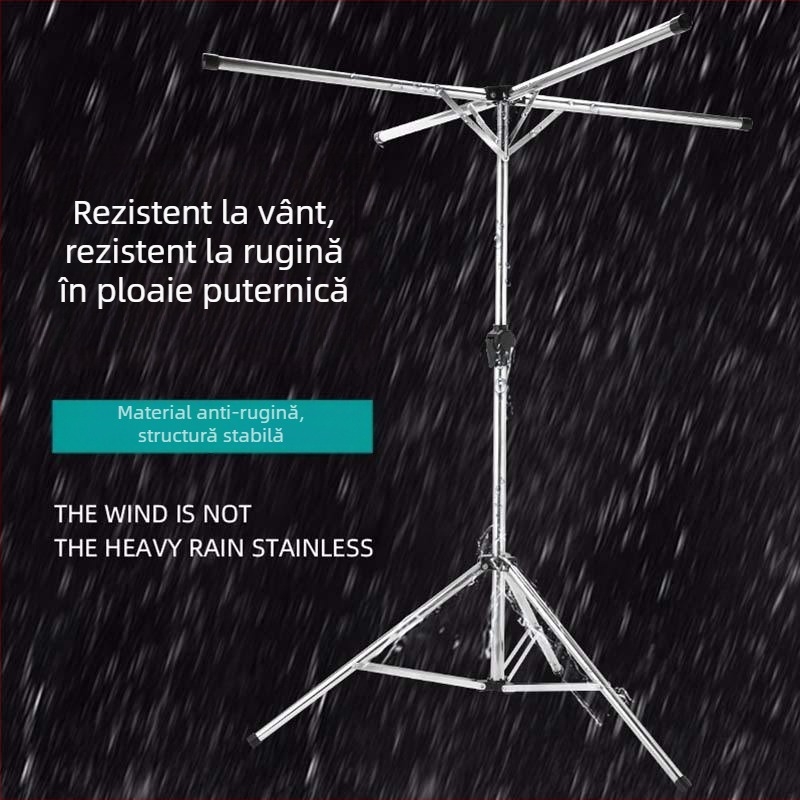 Uscător de haine pe podea, pliabil, pentru interior/exterior, din oțel inoxidabil, formă X, tijă telescopică pentru uscare cuverturi