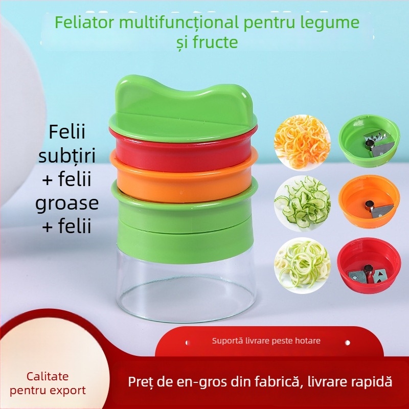 Răzătoare spirală cu trei lame — dispozitiv rotativ multifuncțional pentru fructe și legume