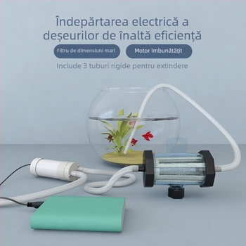 Pompă electrică submersibilă pentru schimbarea apei în acvariu și curățare; aspirare de deșeuri și curățare nisip, pornire/opire automată.
