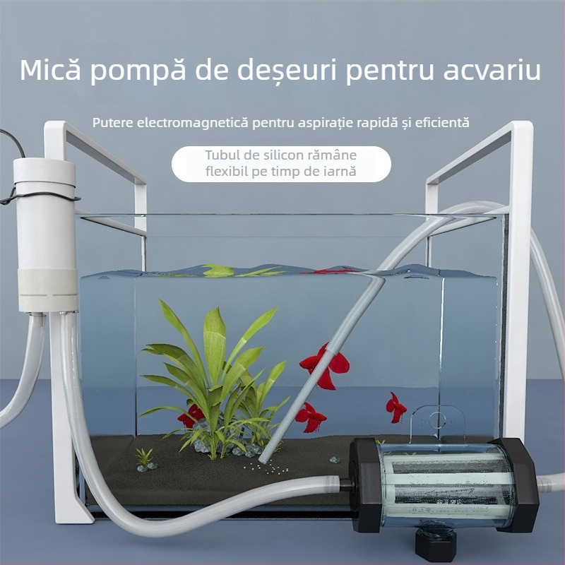Pompă electrică submersibilă pentru schimbarea apei în acvariu și curățare; aspirare de deșeuri și curățare nisip, pornire/opire automată.