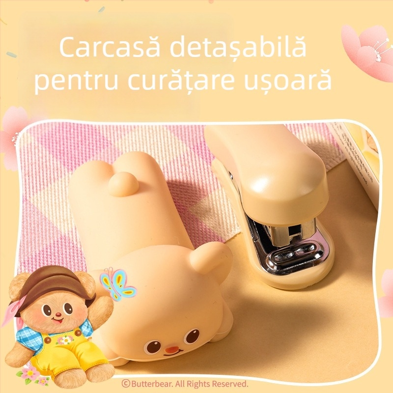 Deli HY199 Mini Capsator cu design Butter Bear, set pentru elevi – dispozitiv portabil pentru legarea documentelor