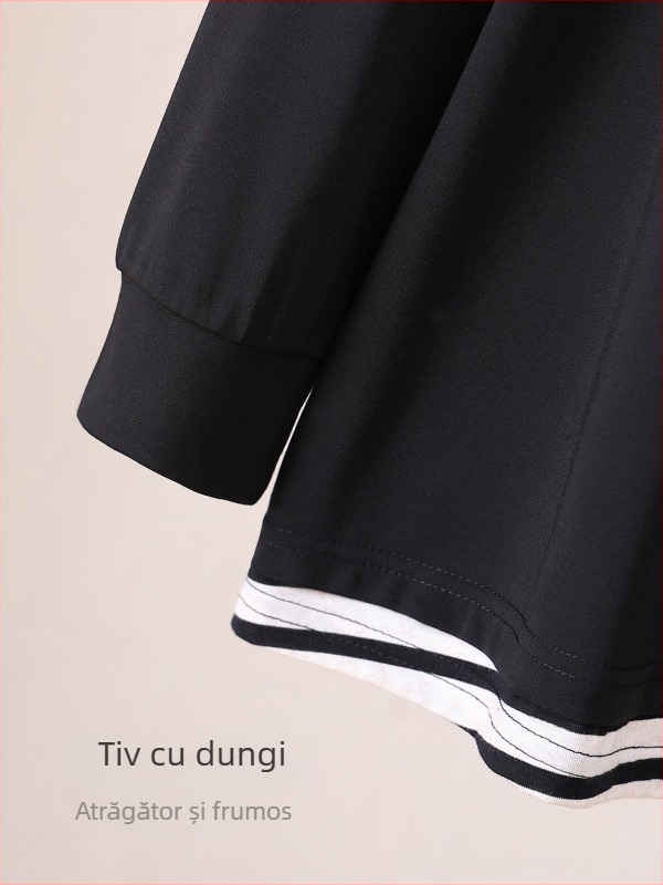 Tricou damă plus size cu design color-block pentru primăvară-toamnă, croială lejeră, evidențiază silueta, 66002T